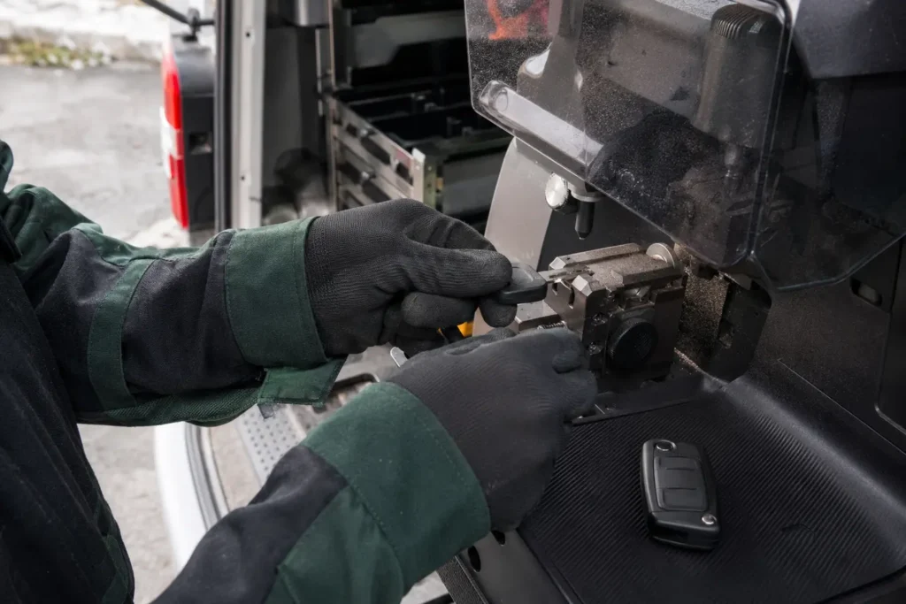 Service Gallery 1 Car key being prepared in a mobile locksmith workshop